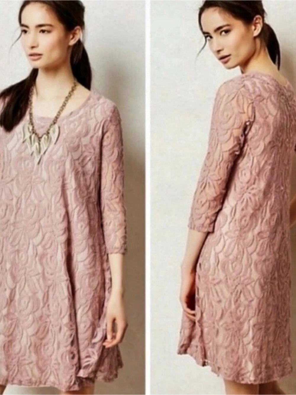 Anthropologie puella Amare Lace Swing Dress Floral Mini Dress Pink Small